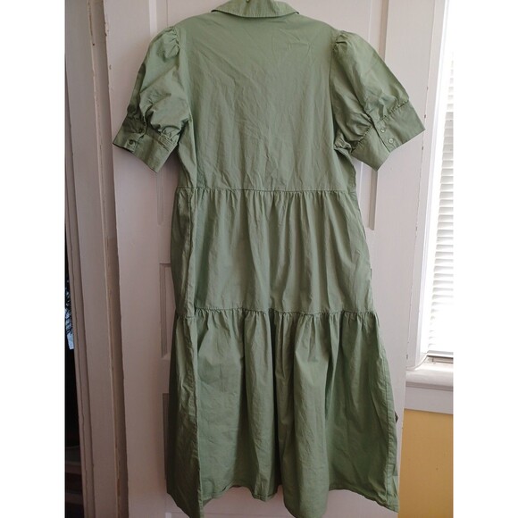 Crown & Ivy green tiered midi dress XL cotton stretch puff sleeves boho cottage - Picture 7 of 12